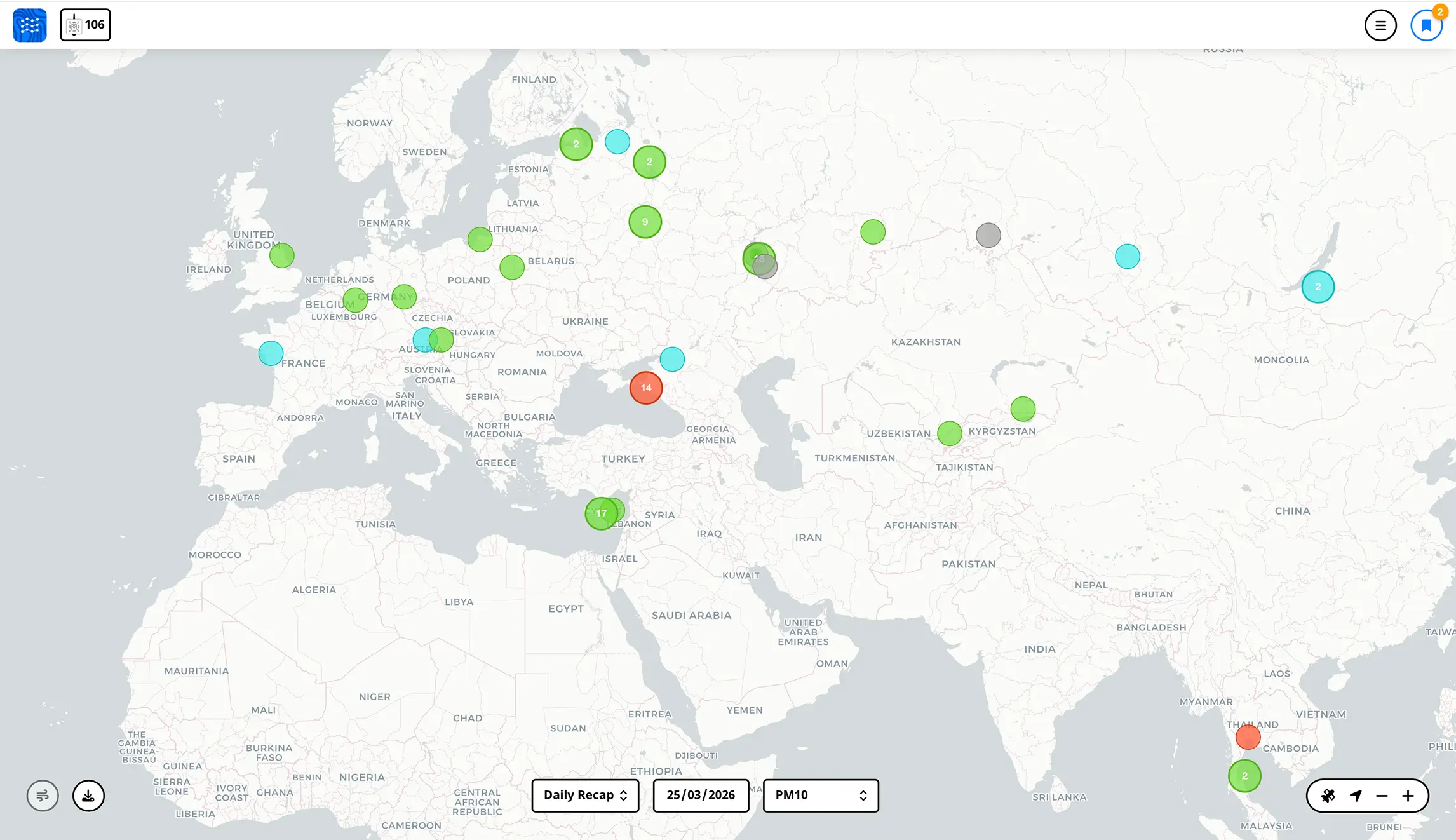 Sensors.social interface map with community sensor data